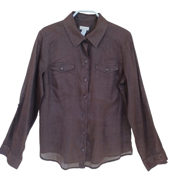 Chicos Blouse Brown Classic Collared Button Up Lightweight Womens Size Small - Picture 1 of 11